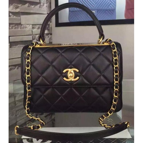 Chanel Klasická kabelka s klopou z černé originální kůže A98079 zlatá