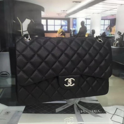 Chanel Klasická kabelka s klopou z originální jelení kůže CHA5212 černá