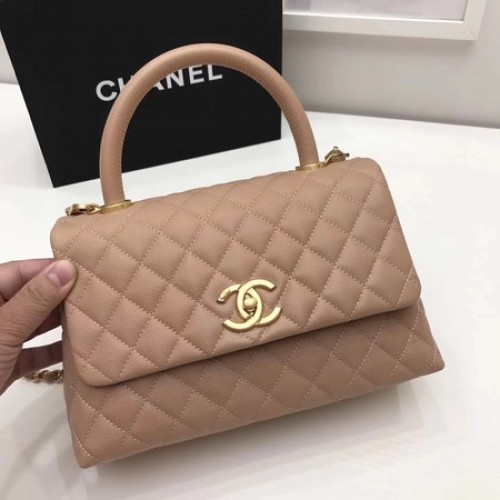Chanel Klasická kabelka s horním uchem, meruňková, originální kůže A92991, zlatá