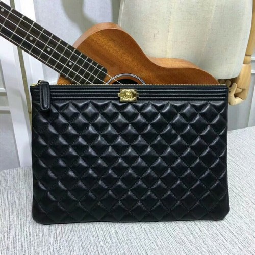 Kabelka Chanel Clutch Black Ovčí kůže 7010 Gold