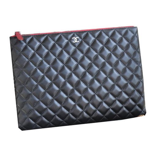 Kabelka Chanel Clutch Black Ovčí kůže A82044 Stříbrná