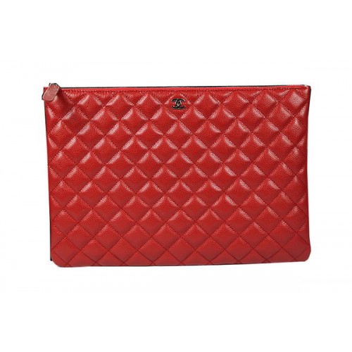 Kabelka Chanel Clutch Original Cannage Pattern Leather A69254 A69253 Červená
