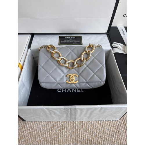 Chanel KLAPKA Z Lambskin, zlatá, kovová AS3366, šedá