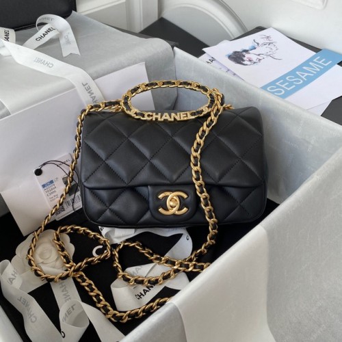Chanel KLAPKA Z Lambskin, zlatá, kovová AS3451, černá