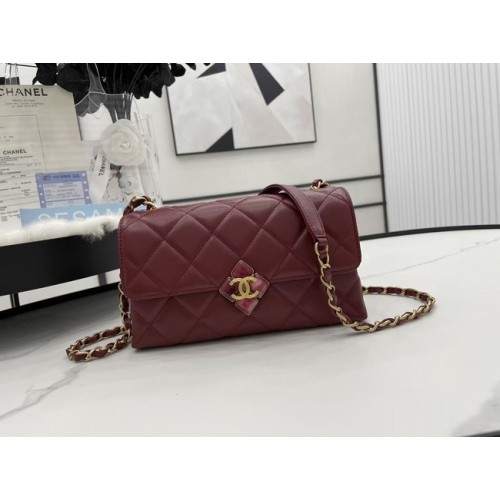 Chanel Flap Jehněčí ramenní taška AS2557 vínová