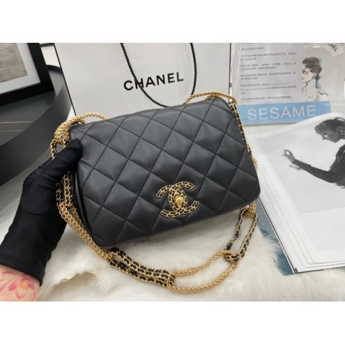 Kabelka přes rameno Chanel Flap z jehněčí kůže AS2975 černá