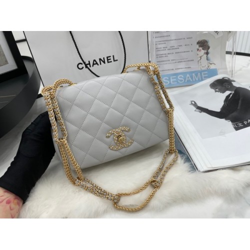 Kabelka přes rameno Chanel Flap Lambskin AS2975 světle šedá