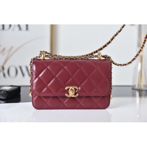 Mini kabelka přes rameno Chanel Flap Lambskin AS2615 červená