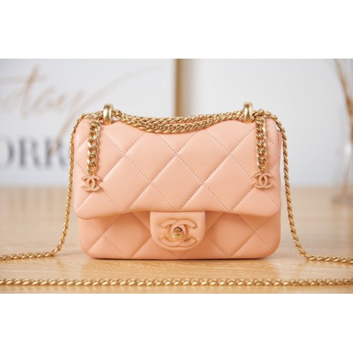Mini kabelka přes rameno Chanel Flap Lambskin AS3113 růžová