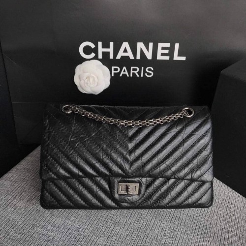 Chanel Flap Original Cowhide Leather 30225 černý stříbrný řetízek