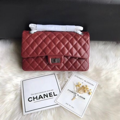 Řetízek Chanel Flap z originální hovězí kůže 30225 červený stříbrný