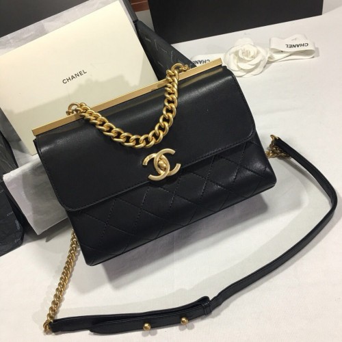Chanel Flap Original Hovězí kožená kabelka přes rameno 56987 černá