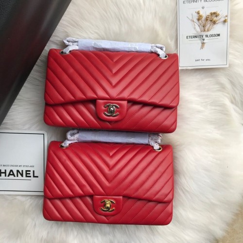 Chanel Flap Original Lambskin Leather Cabelko přes rameno 1112V Červená