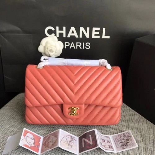 Chanel Flap Original Lambskin Leather Crossbody Bag 1112V melounovo červená zlatá řetízek