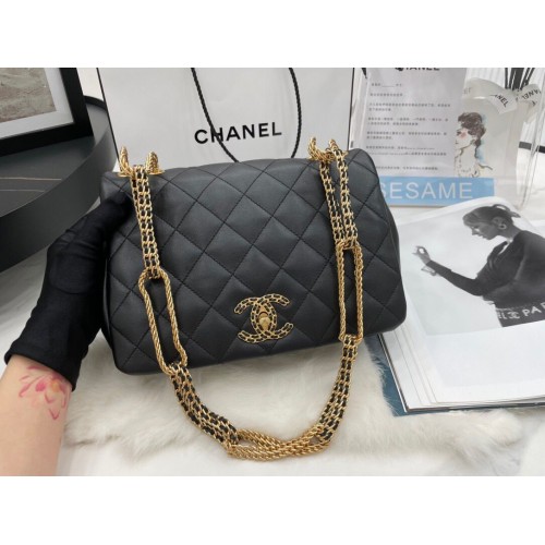 Chanel Flap Originální jehněčí kabelka přes rameno AS2975 AS2976 Černá