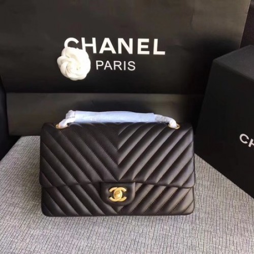 Kabelka přes rameno Chanel s klopou, černá, originální ovčí kůže CF1112V, zlatá