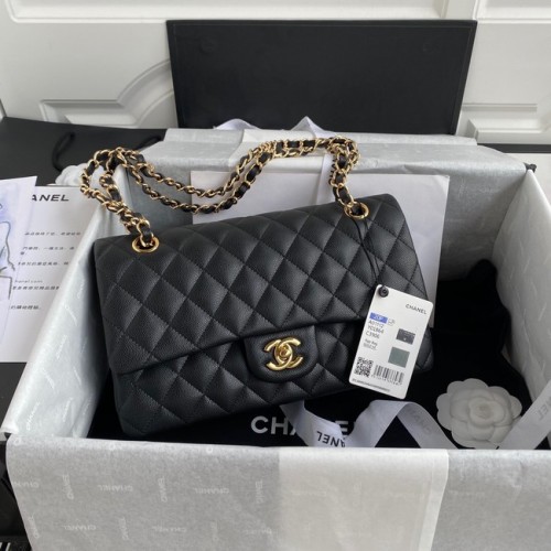 Kabelka Chanel Flap Shoulder Grained Caviar Leather A01112 zlatá-kovová černá
