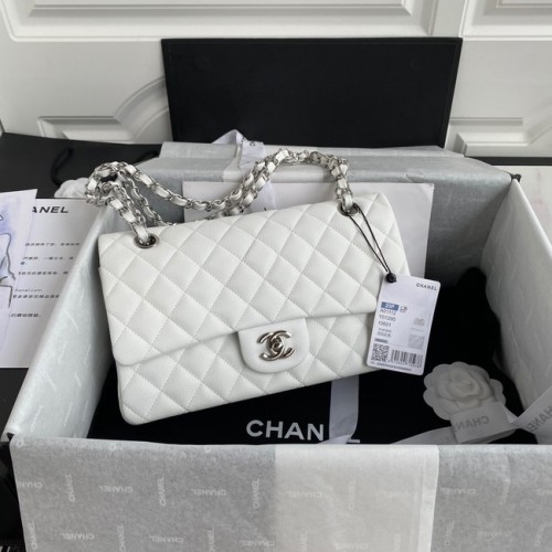 Kabelka Chanel Flap Shoulder Caviar Leather A01112 stříbrno-kovově bílá