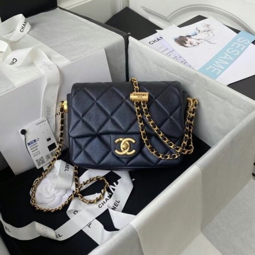 Kabelka Chanel Flap Shoulder Cabelko z telecí kůže AS2855 perleťově černá