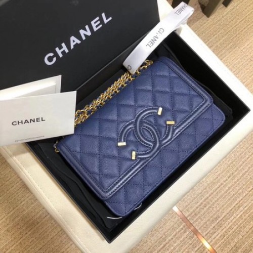 Kabelka přes rameno Chanel Flap Original Caviar Leather 5698 modrá