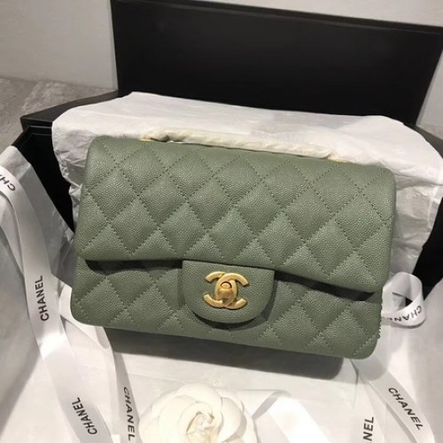 Kabelka přes rameno Chanel s klopou Original Caviar Leather CF1116 zelená