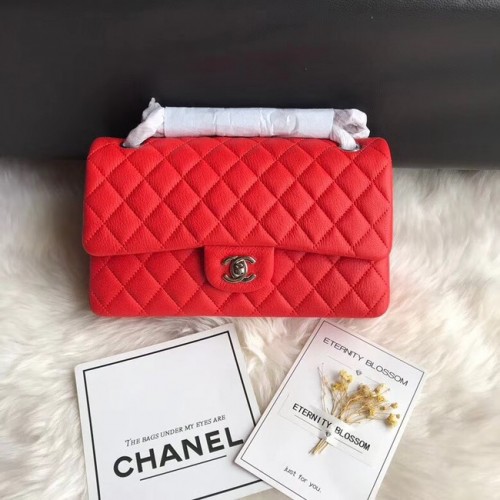 Kabelka Chanel Flap Shoulder Bag Original Jelení kůže A1112 červená stříbrná řetízek