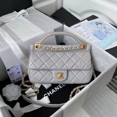 Kabelka přes rameno Chanel s klopou, originální kůže AS2438, šedá