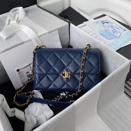 Kabelka přes rameno Chanel s klopou, originální kůže AS2634 modrá