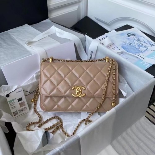 Kabelka přes rameno Chanel s klopou, originální kůže, AS2649, meruňková