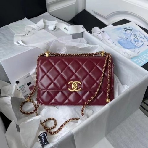 Kabelka přes rameno Chanel s klopou, originální kůže, AS2649, vínová