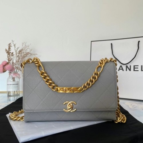 Kabelka přes rameno Chanel s klopou, originální kůže AS2764, šedá