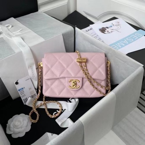 Kabelka přes rameno Chanel s klopou, originální kůže AS2855 světle růžová