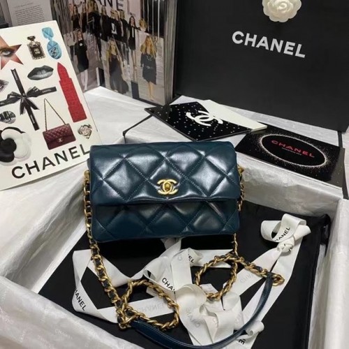 Kabelka přes rameno Chanel s klopou, originální kůže AS9957 modrá
