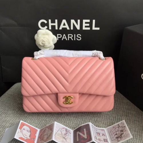 Kabelka přes rameno Chanel Flap Originální ovčí kůže 1112V Třešňově růžový zlatý řetízek