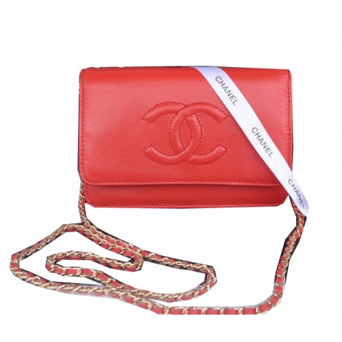 Kabelka přes rameno Chanel Flap, červená, telecí kůže, CHA33817, zlatá