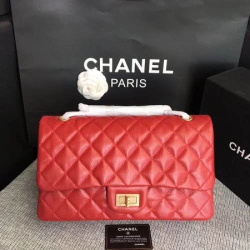 Kabelka přes rameno Chanel Flap, červená, originální, telecí kůže, 277 zlatá