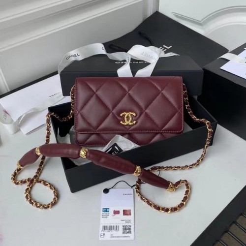 Mini kabelka Chanel Flap Ramenní, originální kůže AS2755, vínová