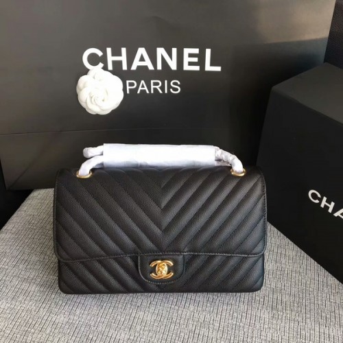 Chanel kabelky přes rameno s klopou, černé, originální telecí kůže CF1112, zlaté