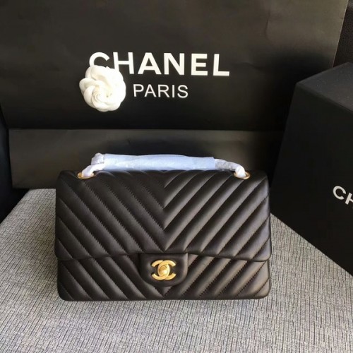 Kabelky Chanel s klopami přes rameno, černé, originální, ovčí kůže CF1112, zlaté