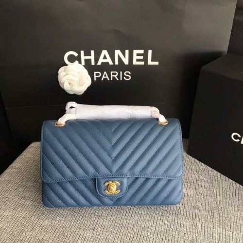 Chanel kabelky přes rameno s klopou, modré, originální, telecí kůže CF1112, zlaté