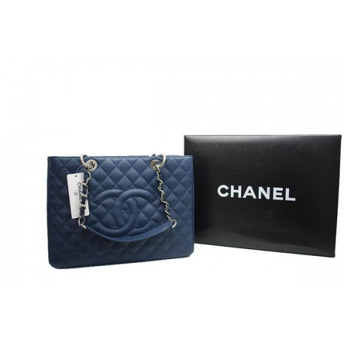 Chanel GST Caviar Leather Coco Bag A36092 tmavě modrá stříbrná