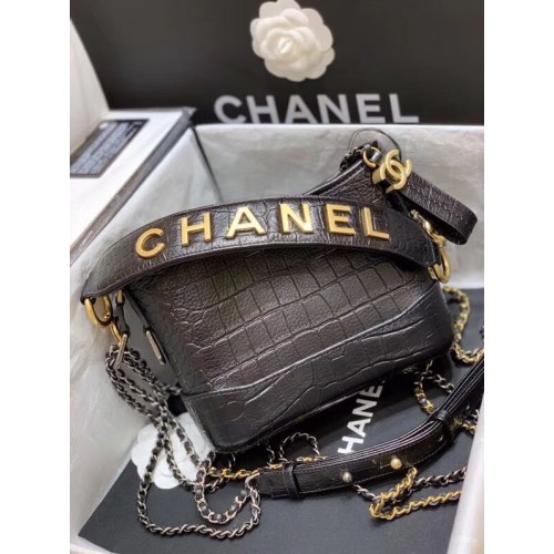 Chanel Gabrielle Hobo Originální kabelka z krokodýlí kůže A93824 Černá