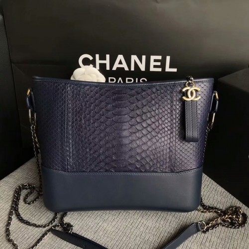 Chanel Gabrielle Kabelka přes rameno Originální Python Kůže A93842 Modrá