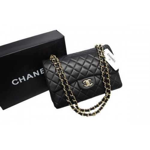 Chanel Jumbo kabelka s dvojitou klopou černá originální jehněčí kůže A36097 zlatá