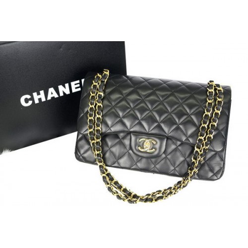 Chanel Jumbo kabelka s dvojitou klopou černá originální kůže A36097 zlatá