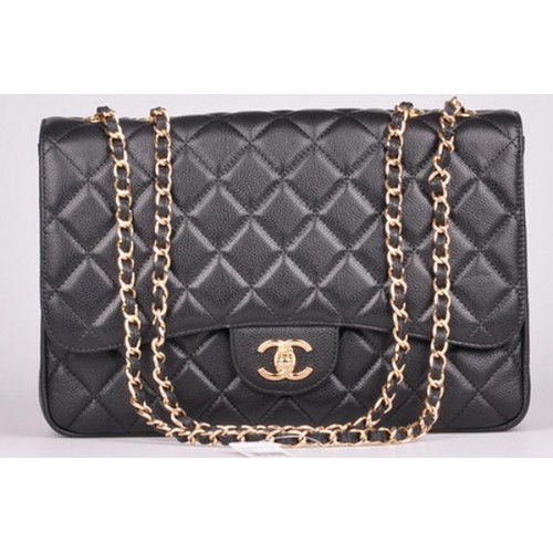 Kabelka Chanel Jumbo Flap Black Cannage Pattern A28600 Gold