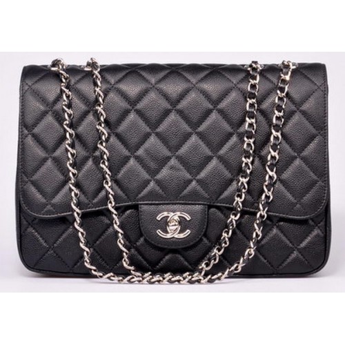 Kabelka Chanel Jumbo Flap Black Cannage Pattern A28600 Silver