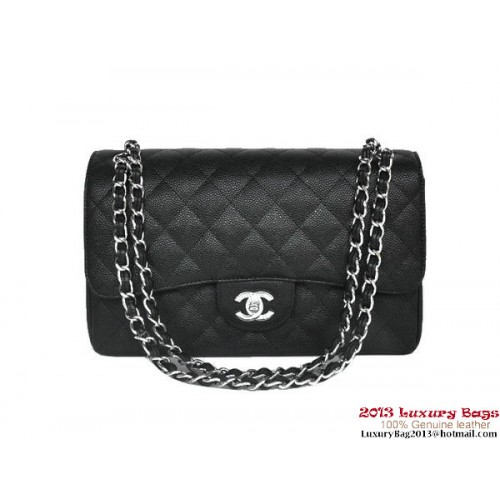 Chanel Jumbo prošívaná klasická kabelka Cannage Patterns Flap Bag A58600 černo-stříbrná