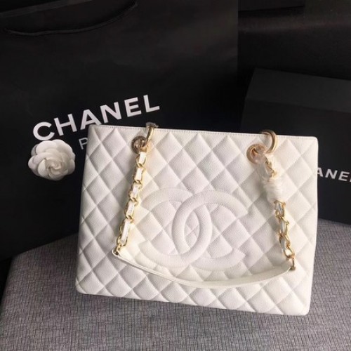 Nákupní taška Chanel LE Boy Grand GST bílá s vzorem Cannage A50995 zlatá
