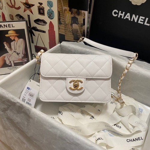 Kabelka přes rameno Chanel Flap z telecí kůže AS3002 bílá